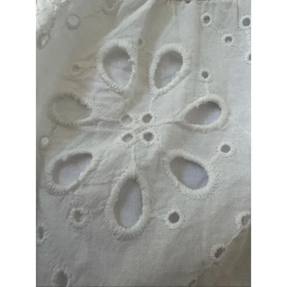 Zara little girls Swedish embroidered asymmetrical eyelet white cotton knee leng